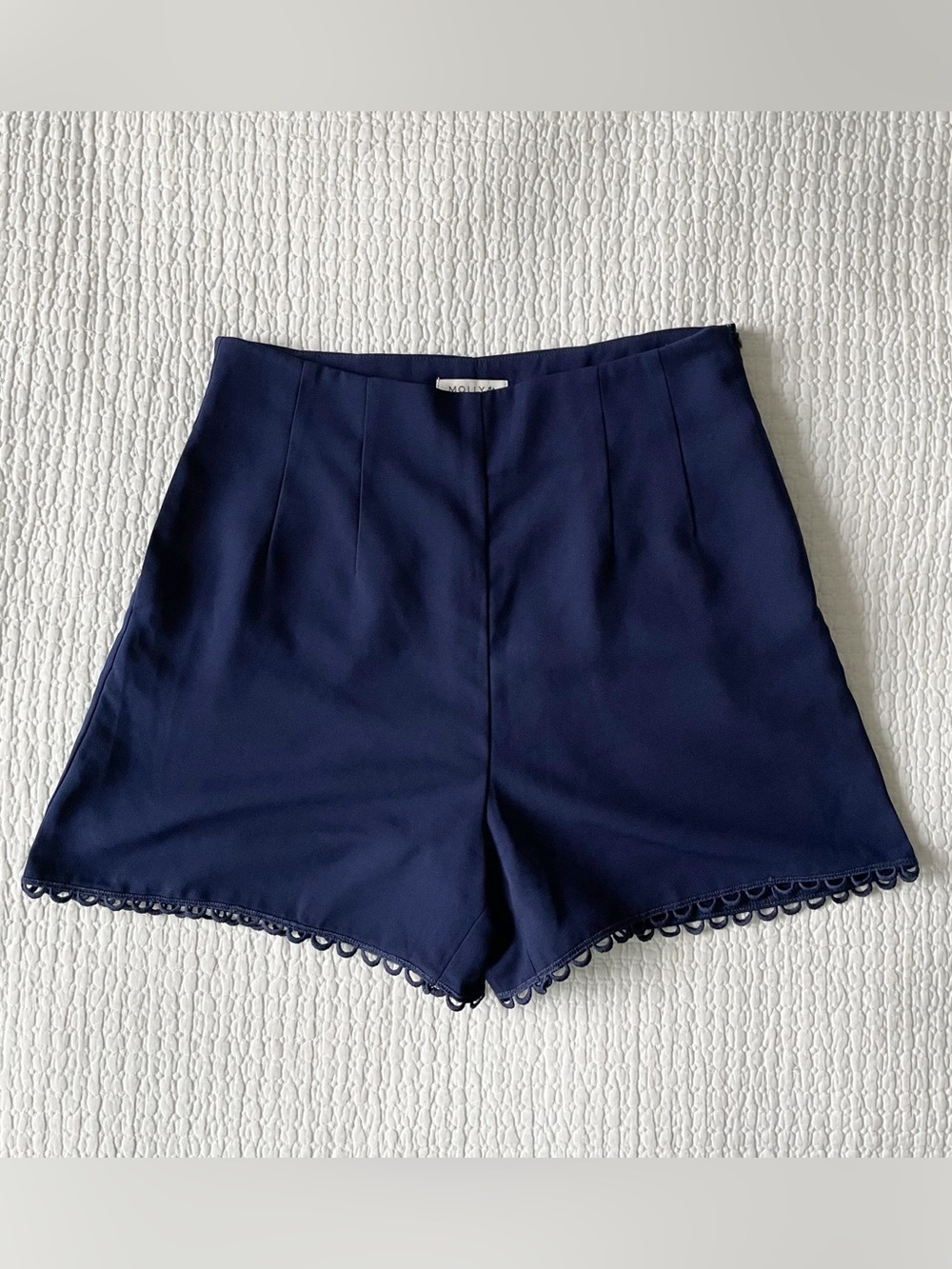 Molly Bracken Navy Scallop-Hem Shorts